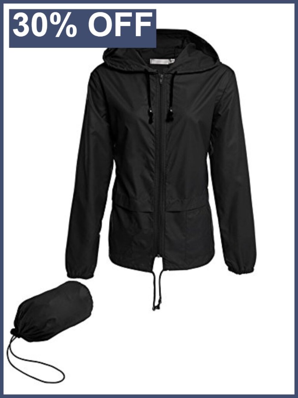 Women's Lightweight Water-Resistant Packable Rain Jacket Hooded Windbreaker